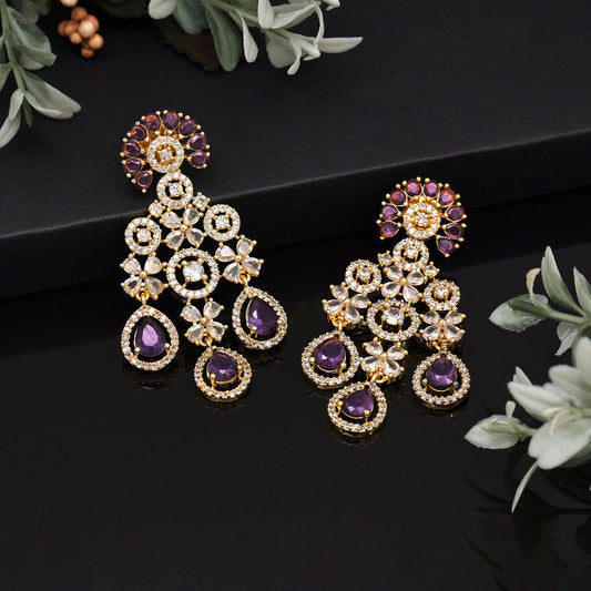 Light Purple Color American Diamond Earrings (ADE564LPRP) - preyans.com