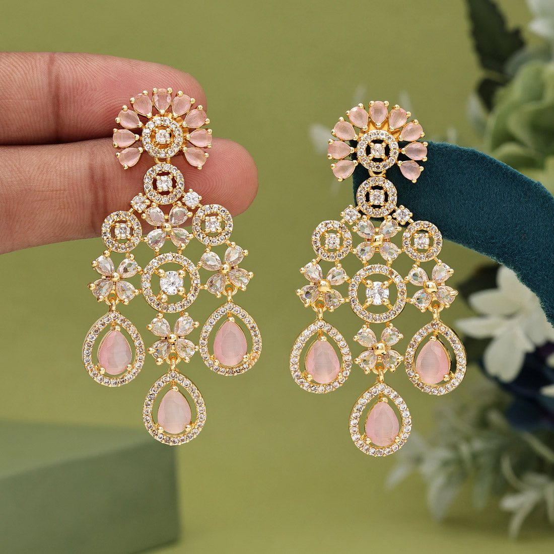 Pink Color American Diamond Earrings (ADE564PNK) - Preyans.com