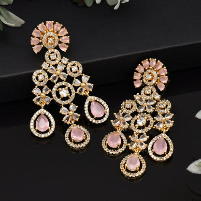 Pink Color American Diamond Earrings (ADE564PNK) - Preyans.com