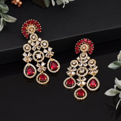 Red Color American Diamond Earrings (ADE564RED) - preyans.com