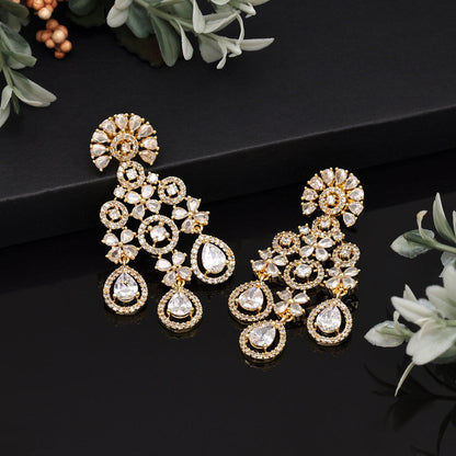 White Color American Diamond Earrings (ADE564WHT) - Preyans.com