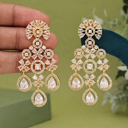 White Color American Diamond Earrings (ADE564WHT) - Preyans.com