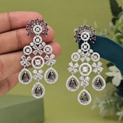 Light Purple Color American Diamond Earrings (ADE565LPRP) - Preyans.com