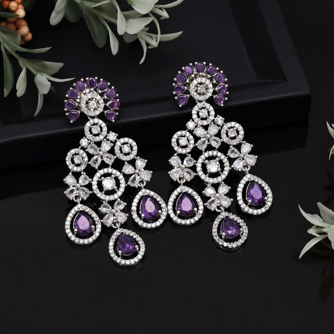 Light Purple Color American Diamond Earrings (ADE565LPRP) - Preyans.com