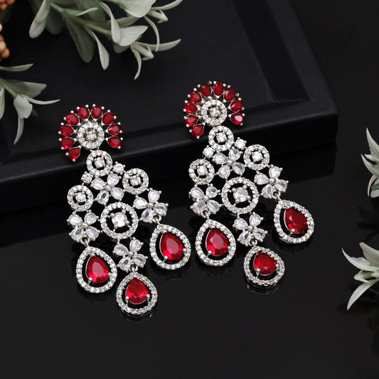 Red Color American Diamond Earrings (ADE565RED) - Preyans.com