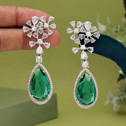 Green Color American Diamond Earrings (ADE566GRN) - preyans.com