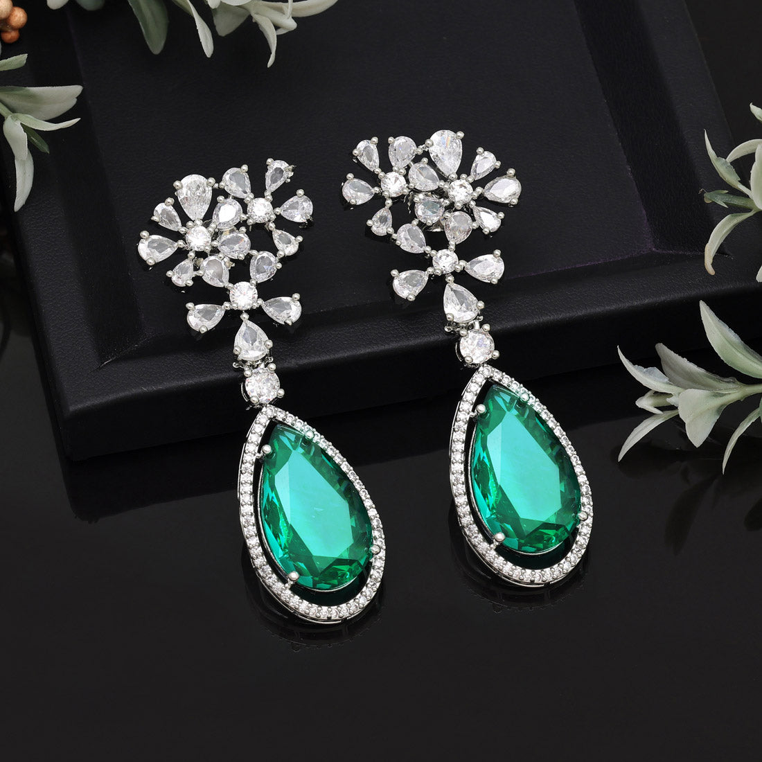 Green Color American Diamond Earrings (ADE566GRN) - preyans.com