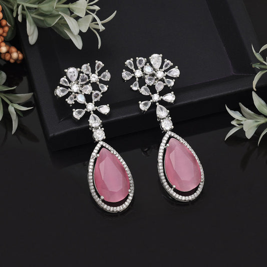 Pink Color American Diamond Earrings (ADE566PNK) - preyans.com