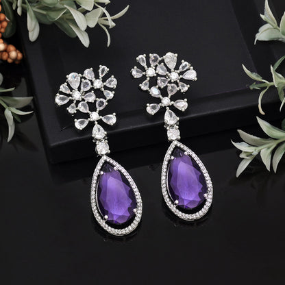 Purple Color American Diamond Earrings (ADE566PRP) - preyans.com