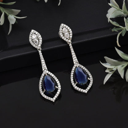 Blue Color American Diamond Earrings (ADE567BLU) - Preyans.com