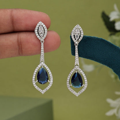 Blue Color American Diamond Earrings (ADE567BLU) - Preyans.com