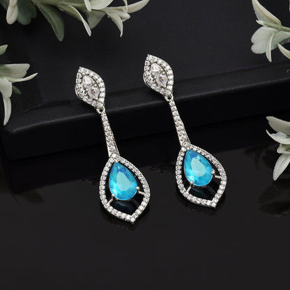 Firozi Color American Diamond Earrings (ADE567FRZ) - Preyans.com