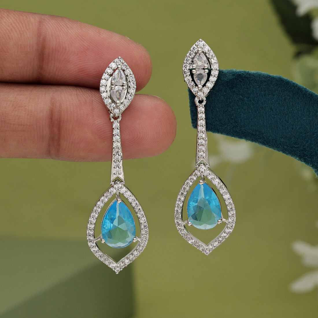 Firozi Color American Diamond Earrings (ADE567FRZ) - Preyans.com