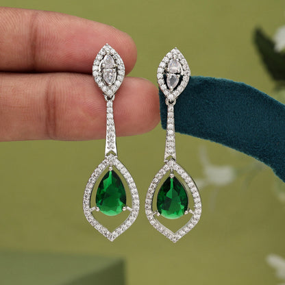 Green Color American Diamond Earrings (ADE567GRN) - Preyans.com