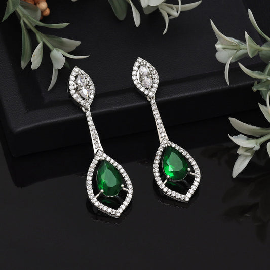 Green Color American Diamond Earrings (ADE567GRN) - Preyans.com