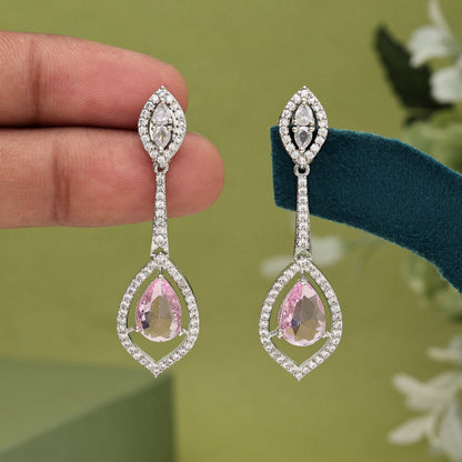 Pink Color American Diamond Earrings (ADE567PNK) - Preyans.com