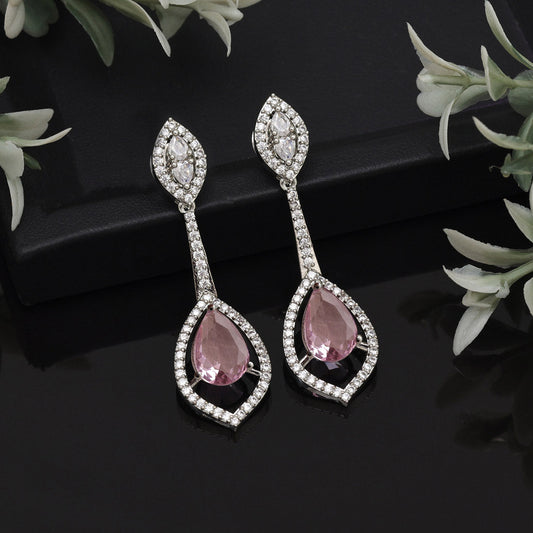 Pink Color American Diamond Earrings (ADE567PNK) - Preyans.com