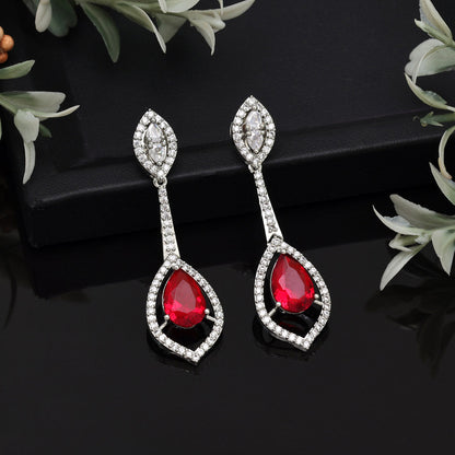 Red Color American Diamond Earrings (ADE567RED) - Preyans.com