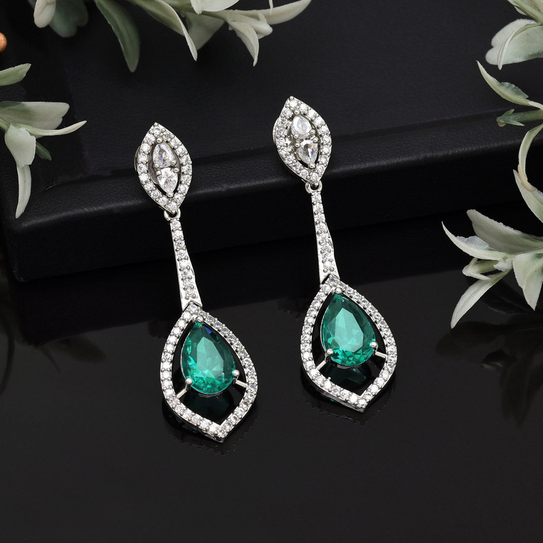 Rama Green Color American Diamond Earrings (ADE567RGRN) - Preyans.com