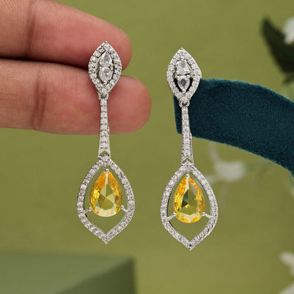 Yellow Color American Diamond Earrings (ADE567YLW) - Preyans.com