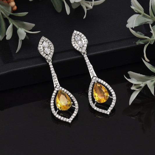 Yellow Color American Diamond Earrings (ADE567YLW) - Preyans.com