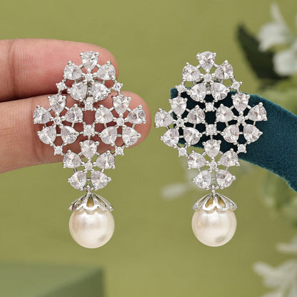 Silver Color American Diamond Earrings (ADE568SLV) - Preyans.com