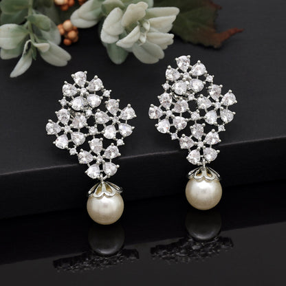 Silver Color American Diamond Earrings (ADE568SLV) - Preyans.com