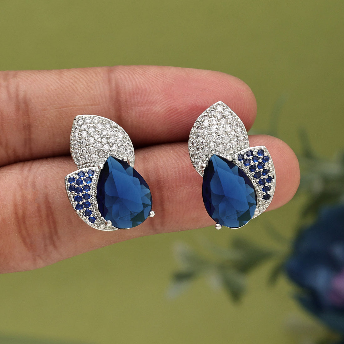 Blue Color American Diamond Earrings (ADE572BLU) - Preyans.com