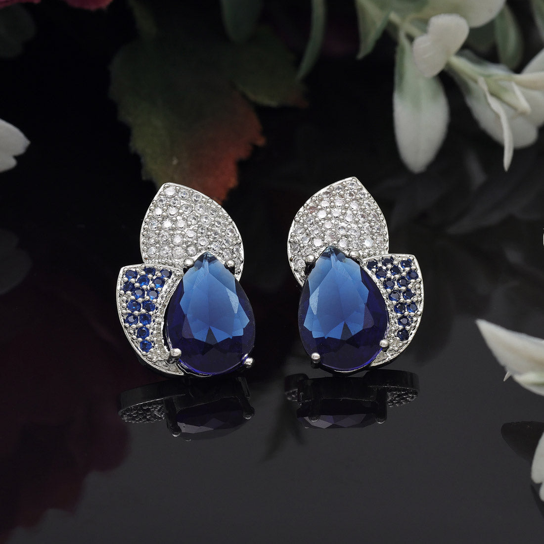 Blue Color American Diamond Earrings (ADE572BLU) - Preyans.com