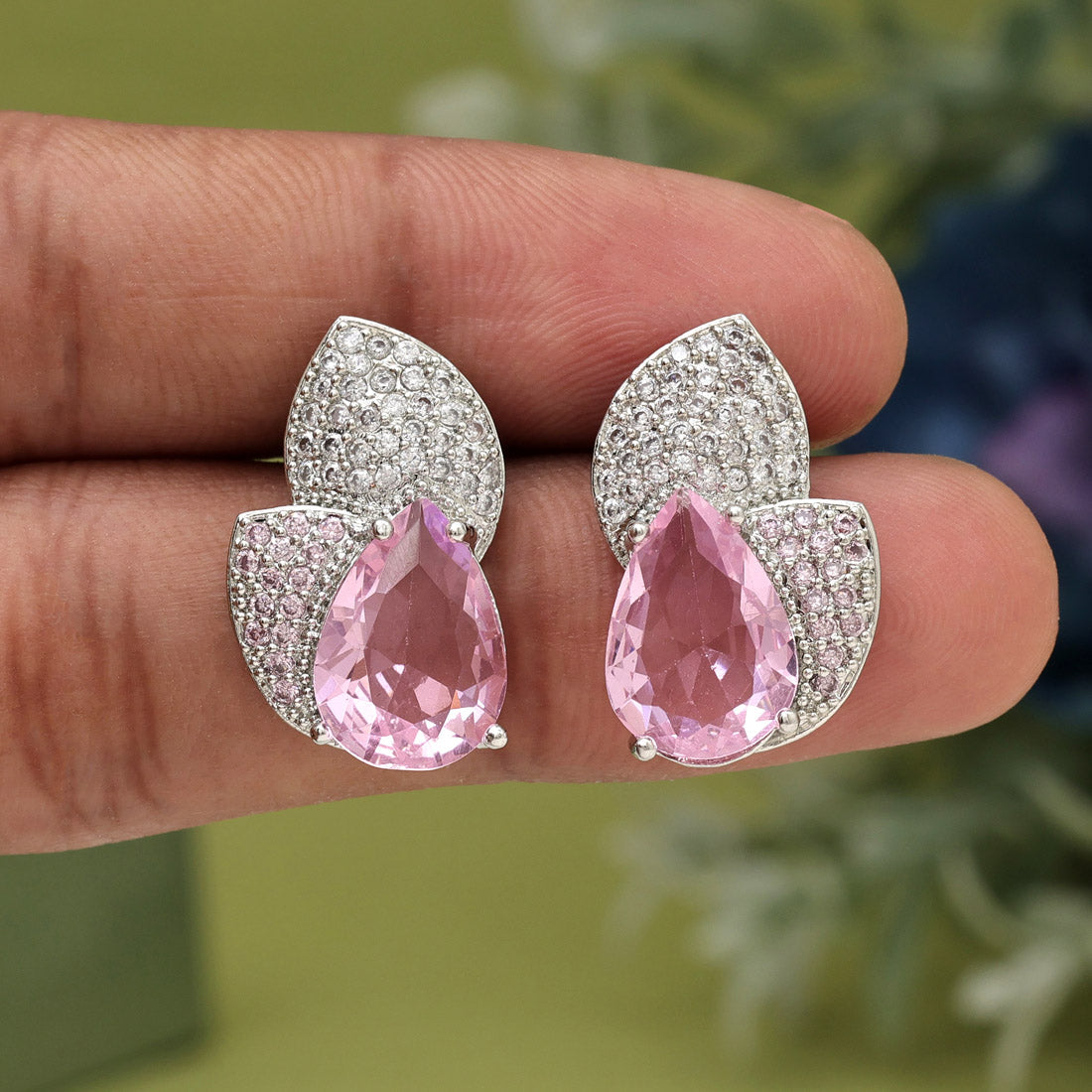 Pink Color American Diamond Earrings (ADE572PNK) - preyans.com