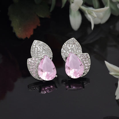 Pink Color American Diamond Earrings (ADE572PNK) - preyans.com