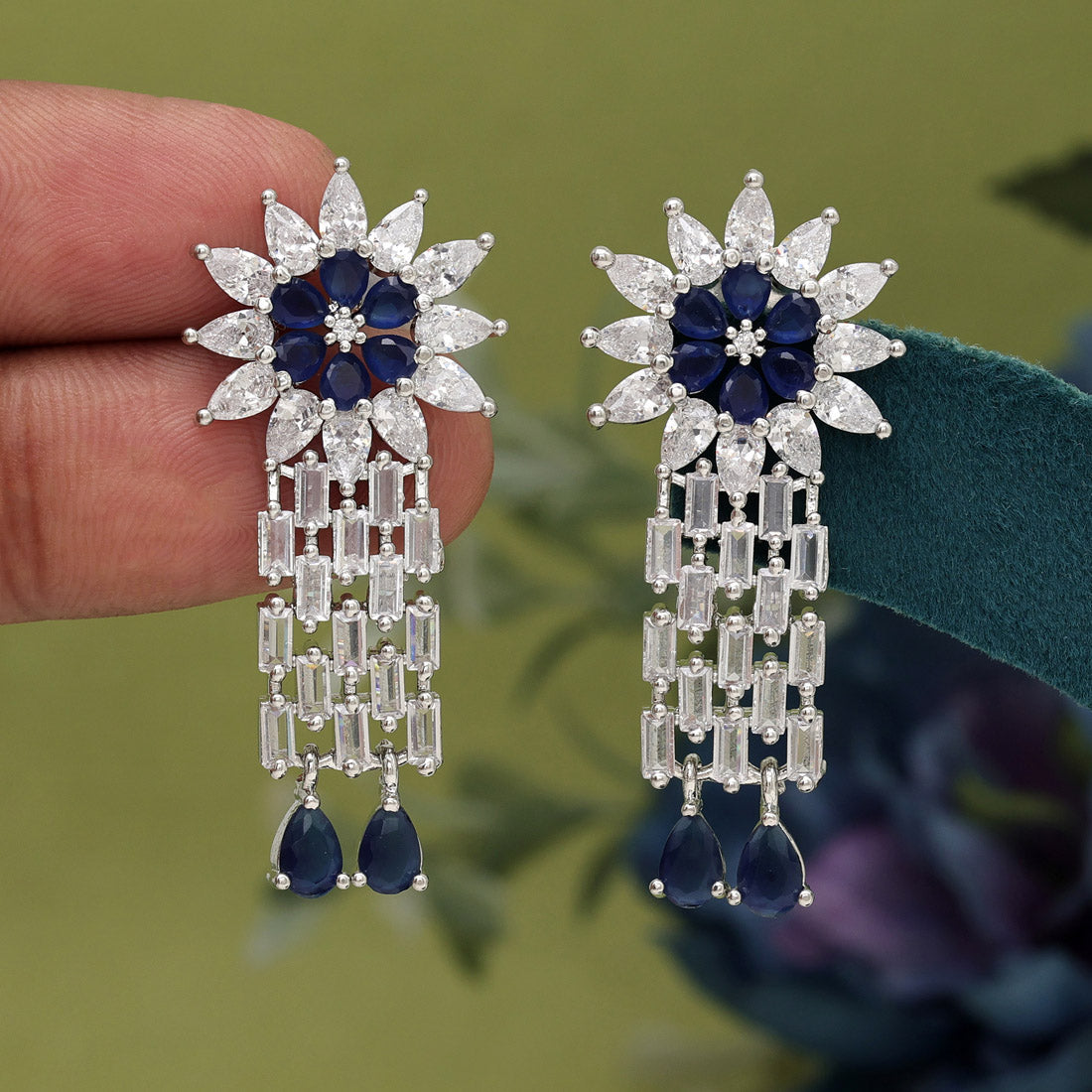 Blue Color American Diamond Earrings (ADE575BLU) - preyans.com