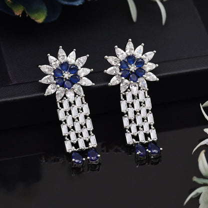 Blue Color American Diamond Earrings (ADE575BLU) - preyans.com