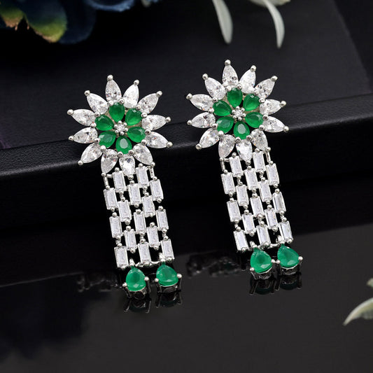 Green Color American Diamond Earrings (ADE575GRN) - preyans.com