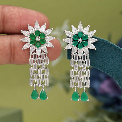 Green Color American Diamond Earrings (ADE575GRN) - preyans.com