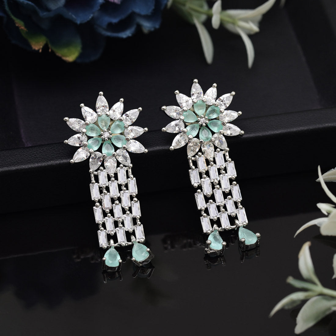 Pista Green Color American Diamond Earrings (ADE575PGRN) - preyans.com