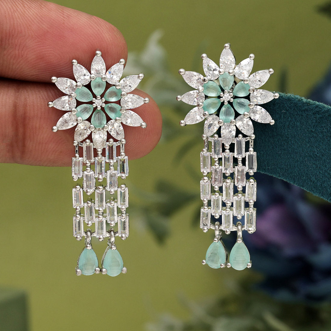 Pista Green Color American Diamond Earrings (ADE575PGRN) - preyans.com