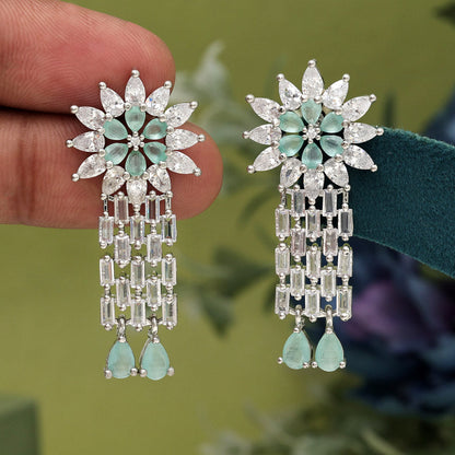 Pista Green Color American Diamond Earrings (ADE575PGRN) - preyans.com