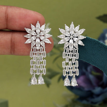 Silver Color American Diamond Earrings (ADE575SLV) - Preyans.com