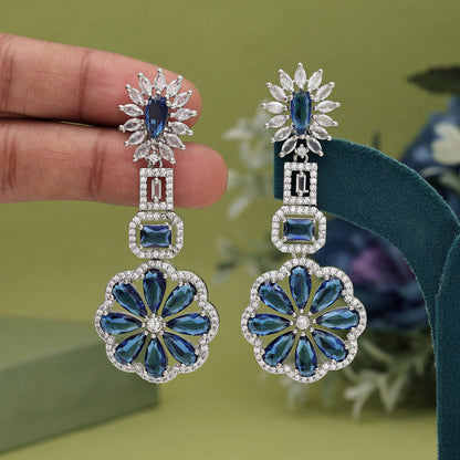 Blue Color American Diamond Earrings (ADE576BLU) - preyans.com