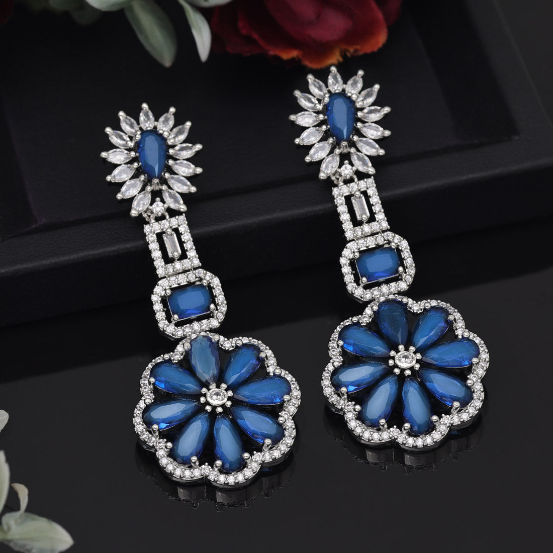 Blue Color American Diamond Earrings (ADE576BLU) - preyans.com