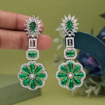 Green Color American Diamond Earrings (ADE576GRN) - preyans.com