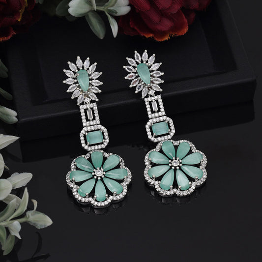 Pista Green Color American Diamond Earrings (ADE576PGRN) - preyans.com