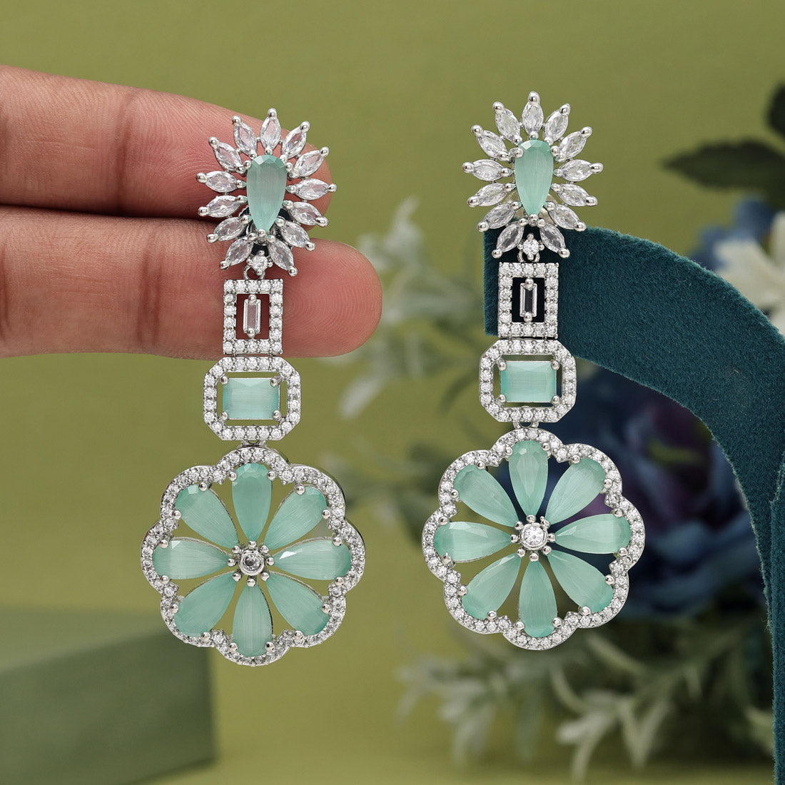 Pista Green Color American Diamond Earrings (ADE576PGRN) - preyans.com