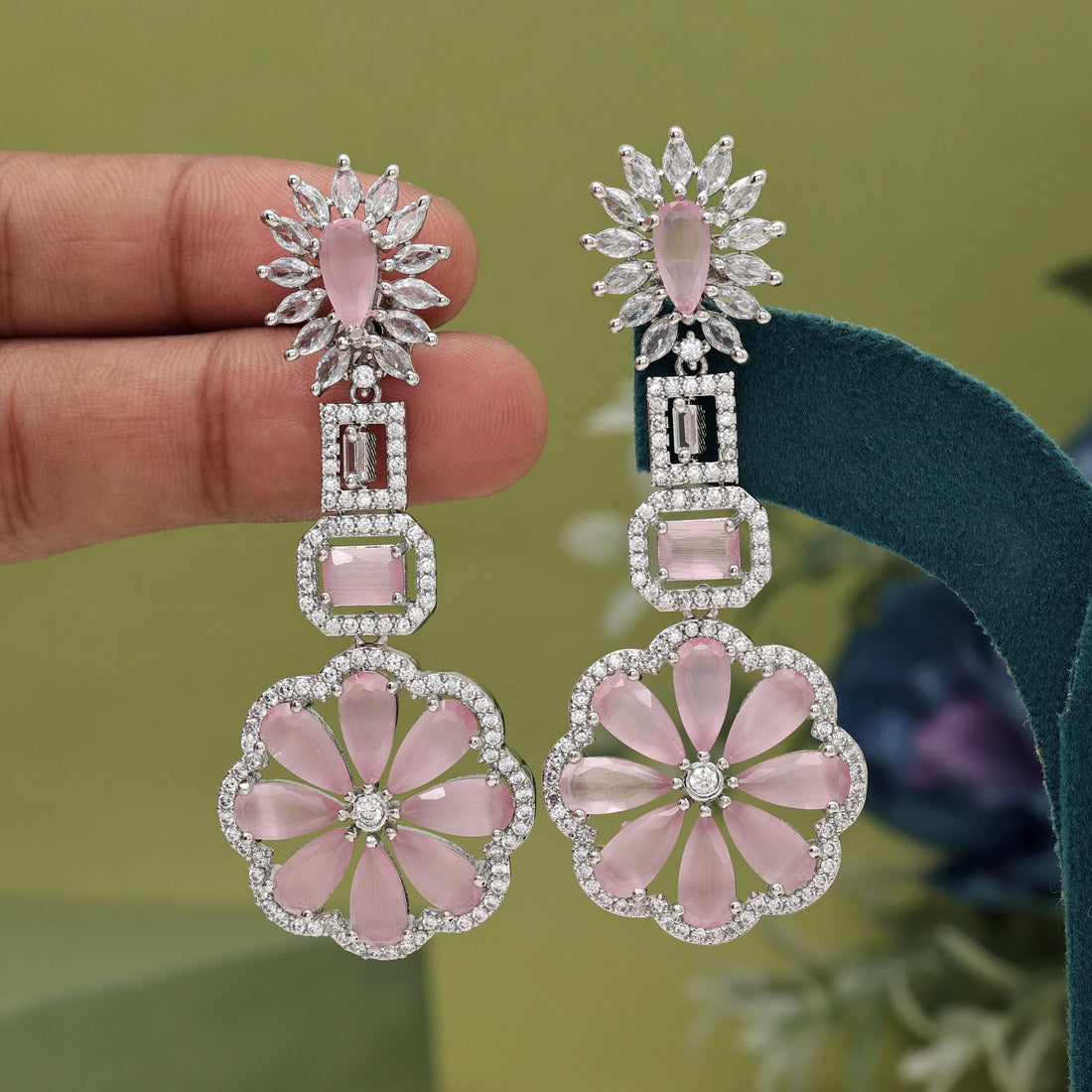 Pink Color American Diamond Earrings (ADE576PNK) - Preyans.com