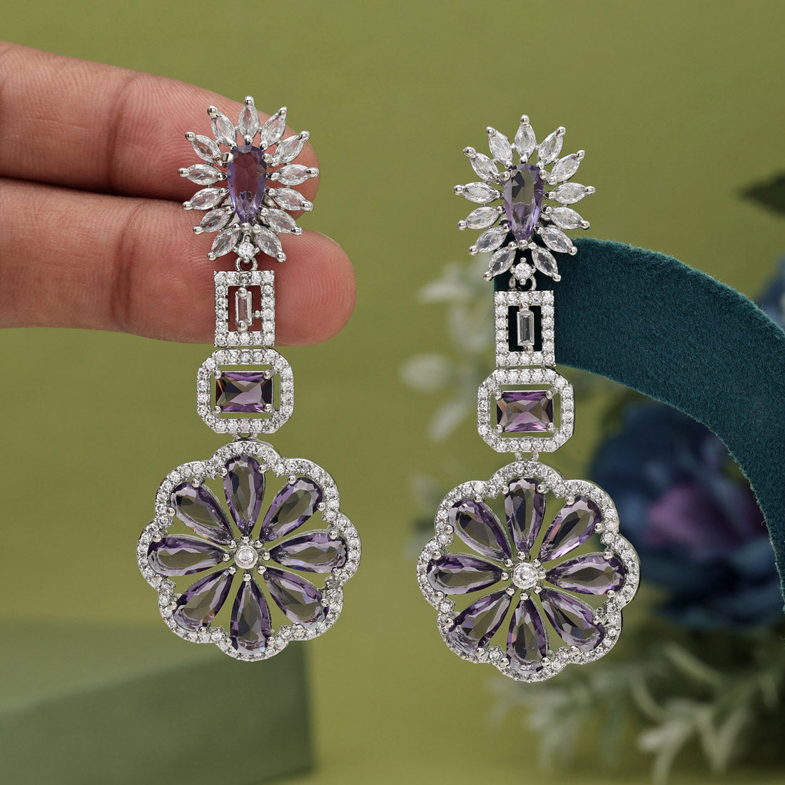 Purple Color American Diamond Earrings (ADE576PRP) - preyans.com