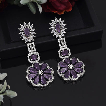 Purple Color American Diamond Earrings (ADE576PRP) - preyans.com