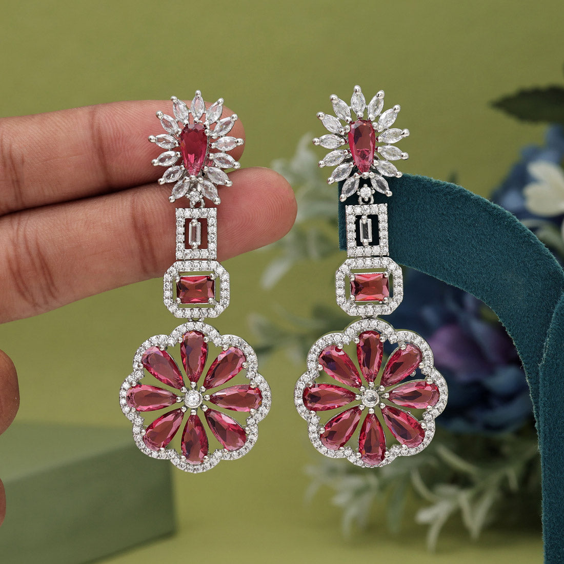 Rani Color American Diamond Earrings (ADE576RNI) - preyans.com