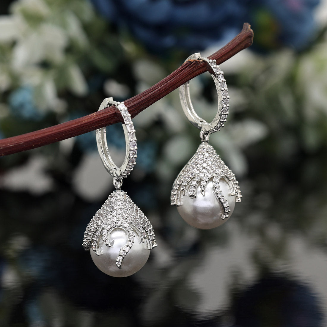 Silver Color American Diamond Earrings (ADE577SLV) - preyans.com