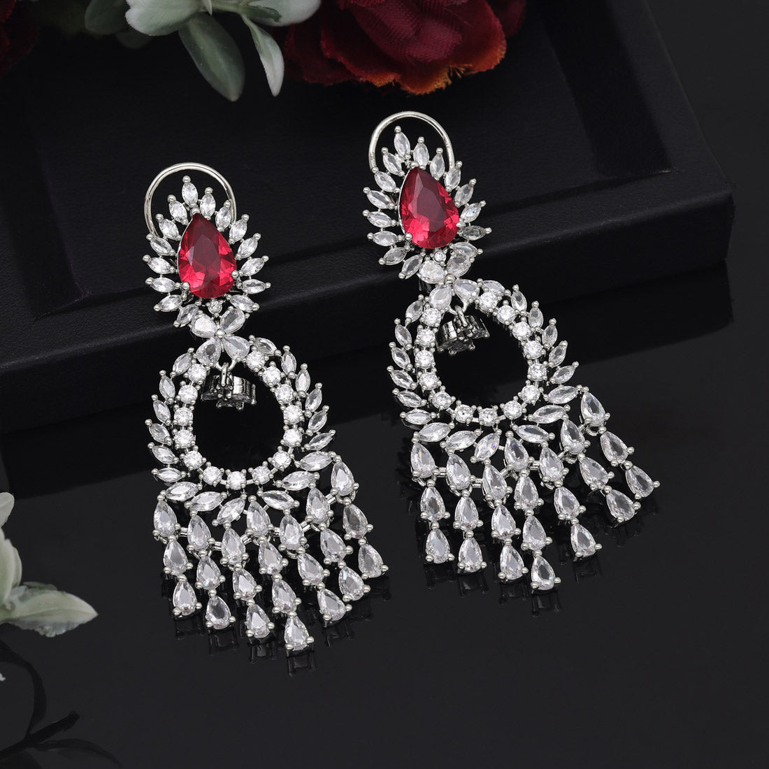 Rani Color American Diamond Earrings (ADE579RNI) - preyans.com